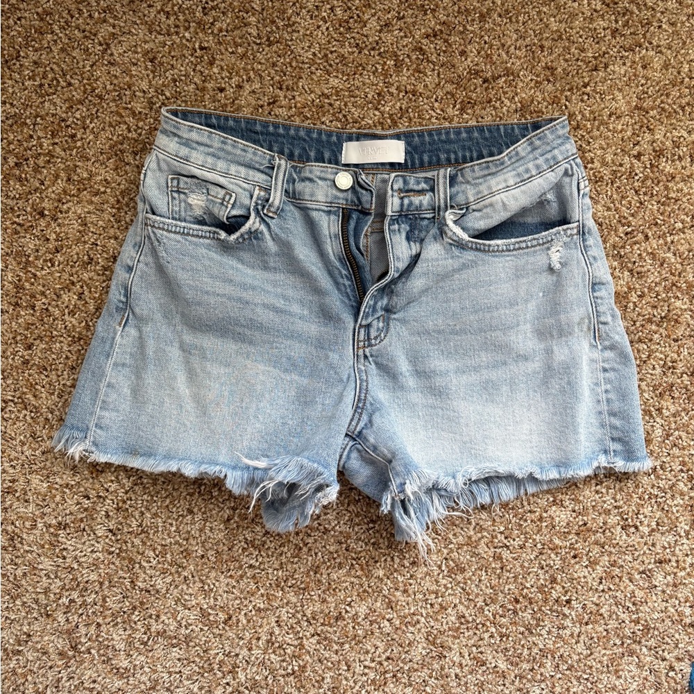 Light Blue Frayed Hem Jean Shorts
